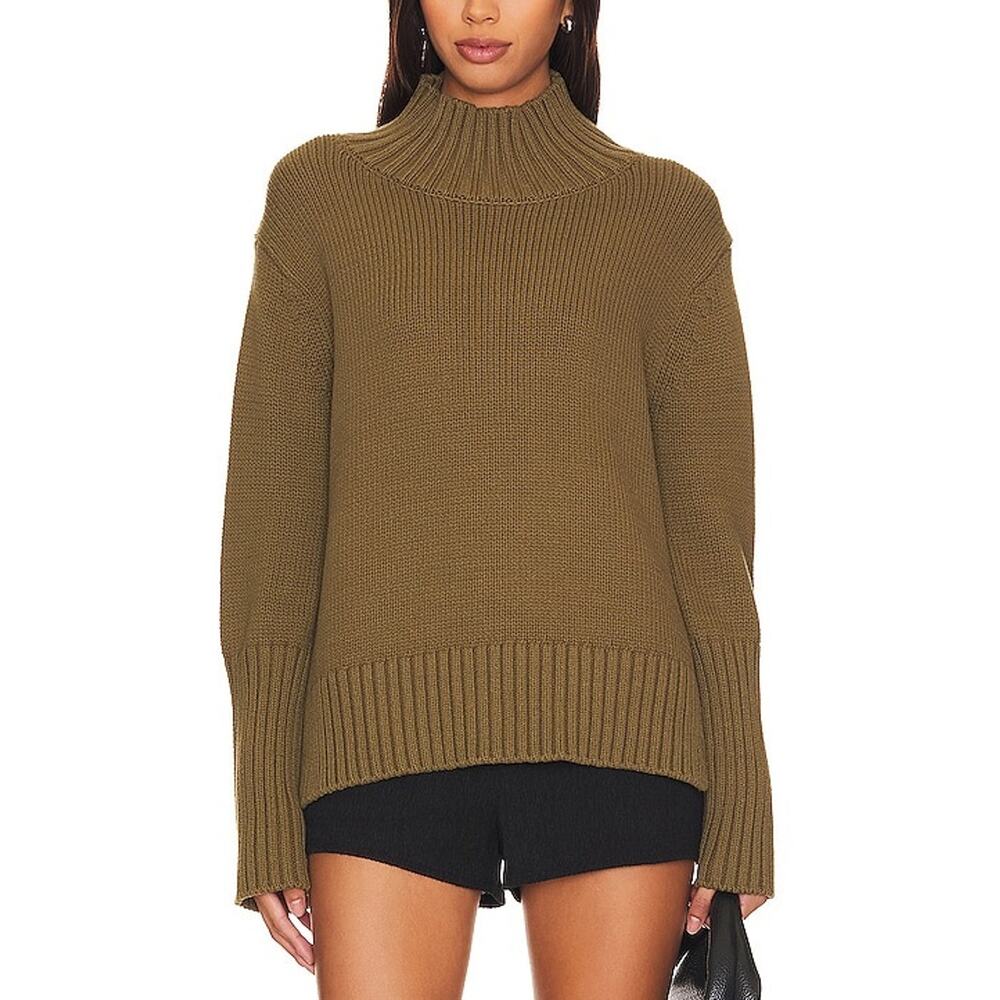 White + Warren Cozy Deep Olive High Rib Turtleneck Sweater Size S